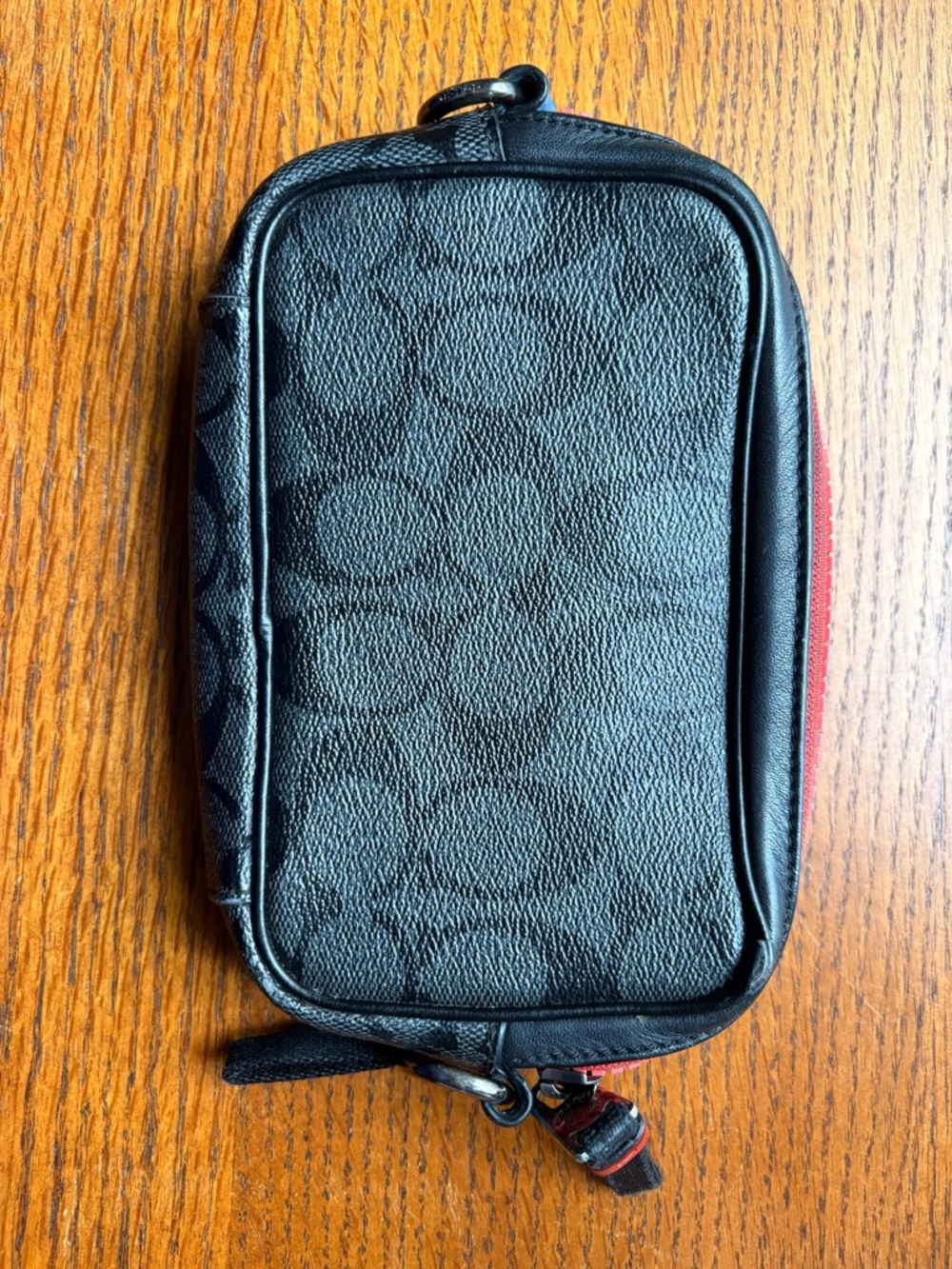 Coach Men/ Women Black Leather Crossbody Pouch with Blue and Red Trim- No strap - Picture 2 of 6